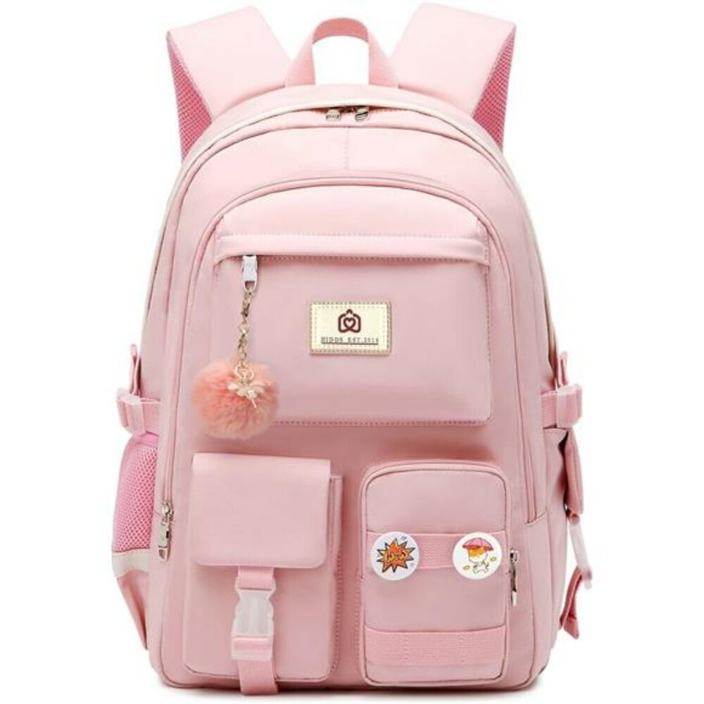 Pink Waterproof Laptop Backpack 15.6 Inch School Travel Bag for Women Girls